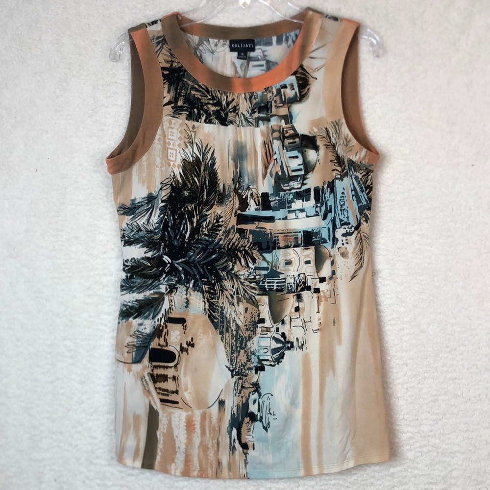 Kalijati Womens Cream Sleeveless City Scene Top SIZE SMALL
